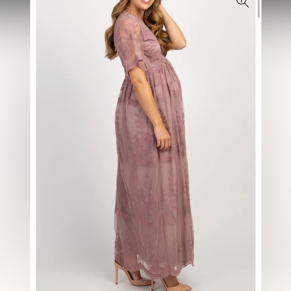Pink Blush Mauve Mesh Lace Overlay Maternity Dress. Size Medium. - Picture 8 of 9